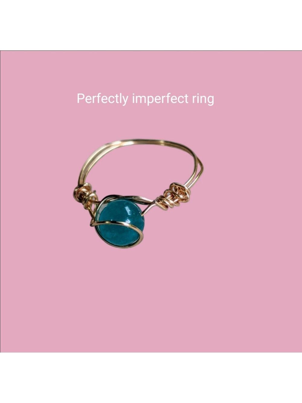 Perfectly Imperfect Rose Gold Wire Wrapped Ring with Teal Stone Size 12 - Picture 2 of 5